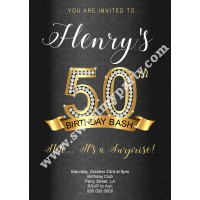 50th 60th 40th 30th Birthday Invitation,Gold Diamonds Birthday Invitation,(9ab)